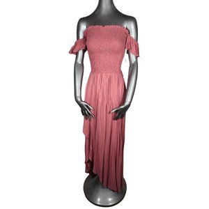 Young Fabulous & Broke NWT Maxi Dress Frida Pink Smocked Off Shoulder Small